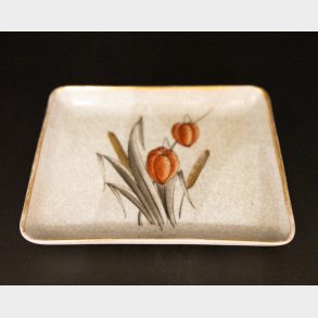Royal Copenhagen Porcelain Dish with Crackle Glaze, Floral Motif, and Gilded Rim