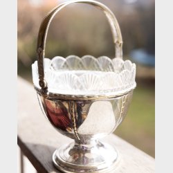 Silver-Plated Bowl with Cut Crystal Insert and Gilded Handle � Mint Condition