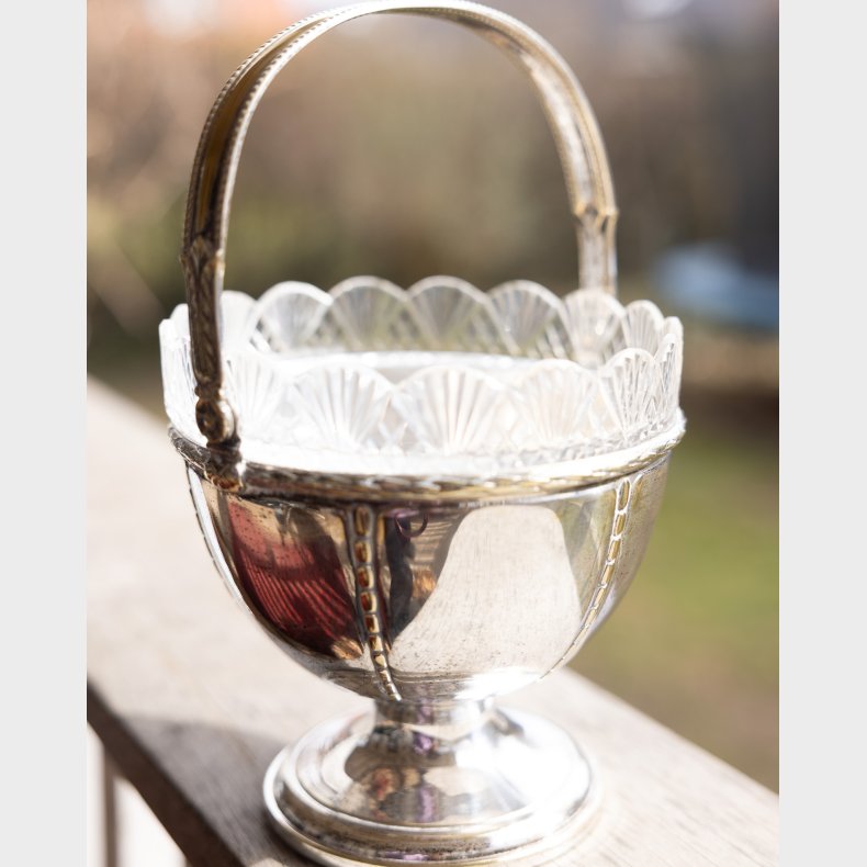 Silver-Plated Bowl with Cut Crystal Insert and Gilded Handle � Mint Condition