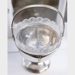 Silver-Plated Bowl with Cut Crystal Insert and Gilded Handle � Mint Condition