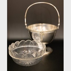 Silver-Plated Bowl with Cut Crystal Insert and Gilded Handle � Mint Condition