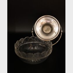 Silver-Plated Bowl with Cut Crystal Insert and Gilded Handle � Mint Condition