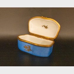 Charming Small French Porcelain Casket in Blue with Floral &amp; Gilt Detail