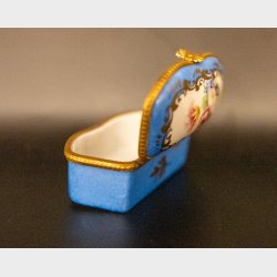 Charming Small French Porcelain Casket in Blue with Floral &amp; Gilt Detail