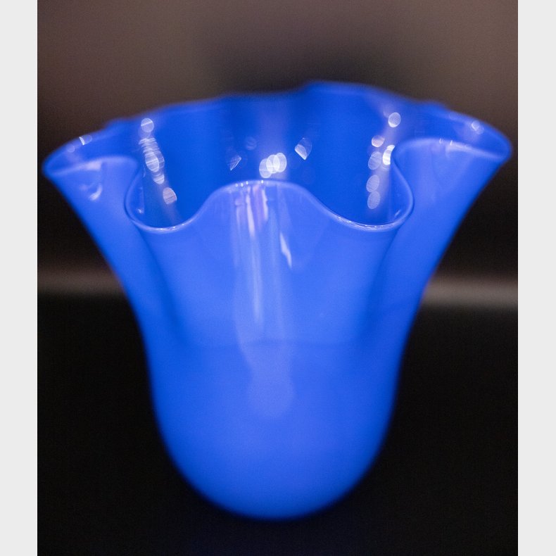 Elegant Milky Blue Art Glass Vase with Ruffled Rim
