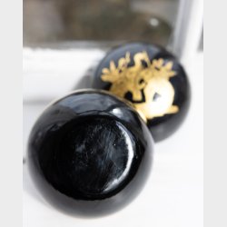 Vintage Black Lacquer Wooden Nesting Boxes with Gold Elephant Motif � Set of Three