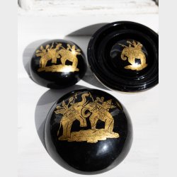 Vintage Black Lacquer Wooden Nesting Boxes with Gold Elephant Motif � Set of Three