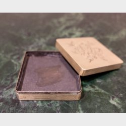 Vintage 1920s Chinese Pewter Ink Pad / Seal Box with Engraved Lid � Handcrafted Square Box with Hanzi Characters