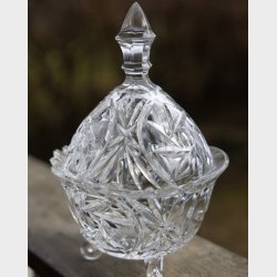 Vintage Footed Cut Crystal Candy Dish with Lid � Star Cut Design