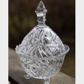 Vintage Footed Cut Crystal Candy Dish with Lid � Star Cut Design