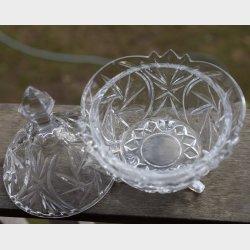 Vintage Footed Cut Crystal Candy Dish with Lid � Star Cut Design