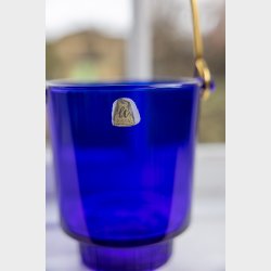Riihim�ki Cobalt Blue Crystal Ice Bucket with Brass Handle