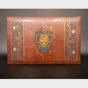 Vintage Decorative Leather Box with Fitted Interior � Likely French, Hand-Tooled & Hand-Painted