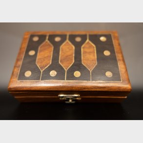 Vintage Mahogany Jewellery Box with Brass Inlay