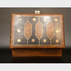 Vintage Mahogany Jewellery Box with Brass Inlay