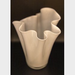 Elegant White Art Vase with Sculptural Ruffled Rim