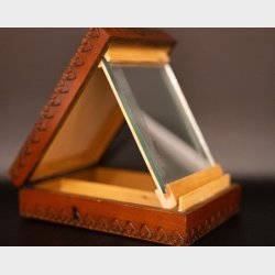 Vintage Wooden Beauty Case with Mirror and Carved Details