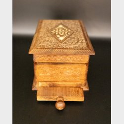 Beautiful Hand-Carved Wooden Box with Bone Inlay � Decorative Storage with Drawer