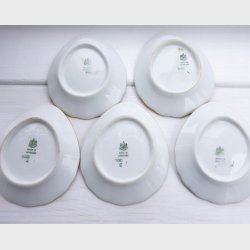 Royal Copenhagen Aluminia Faience Plates (Set of 5) � Gilded Rim &amp; Floral Motif