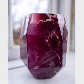 Vintage Asymmetrical Hexagonal Art Glass Vase � Deep Rose Marbled Cased Glass