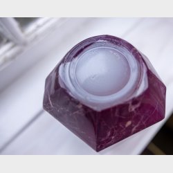 Vintage Asymmetrical Hexagonal Art Glass Vase � Deep Rose Marbled Cased Glass