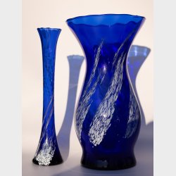 Large Handblown Cobalt Blue Glass Vase with White Speckled Pattern � 26 cm